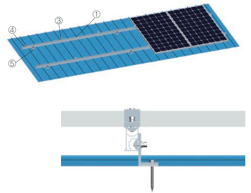 Sistema de pie en L para techo de chapa solar