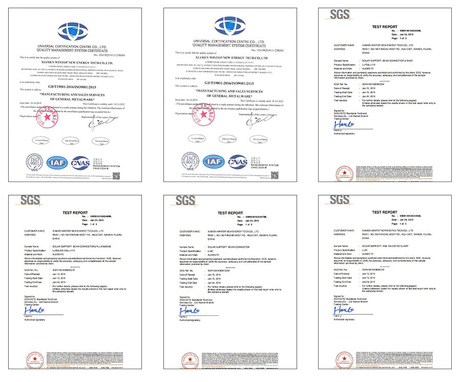 Certificado de sistema de montaje de Ground Solar