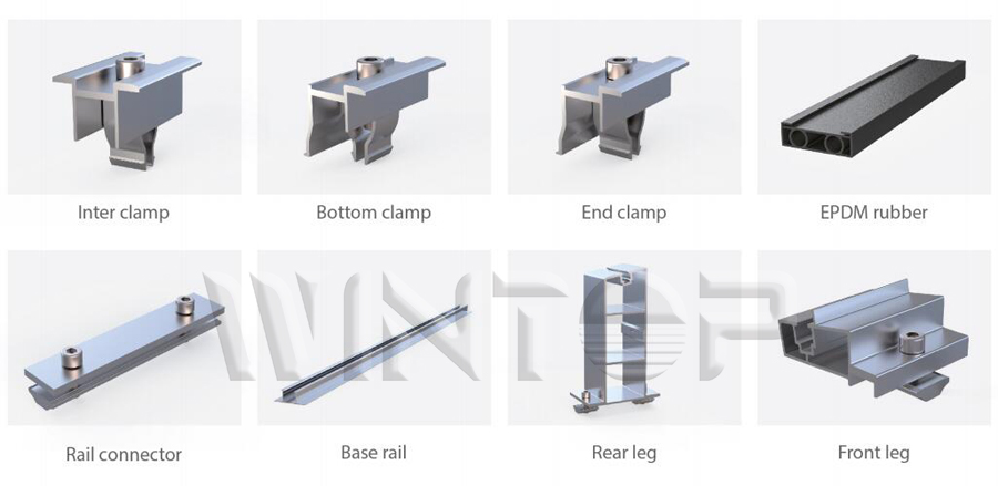 Componentes de soporte de techo de lastre solar