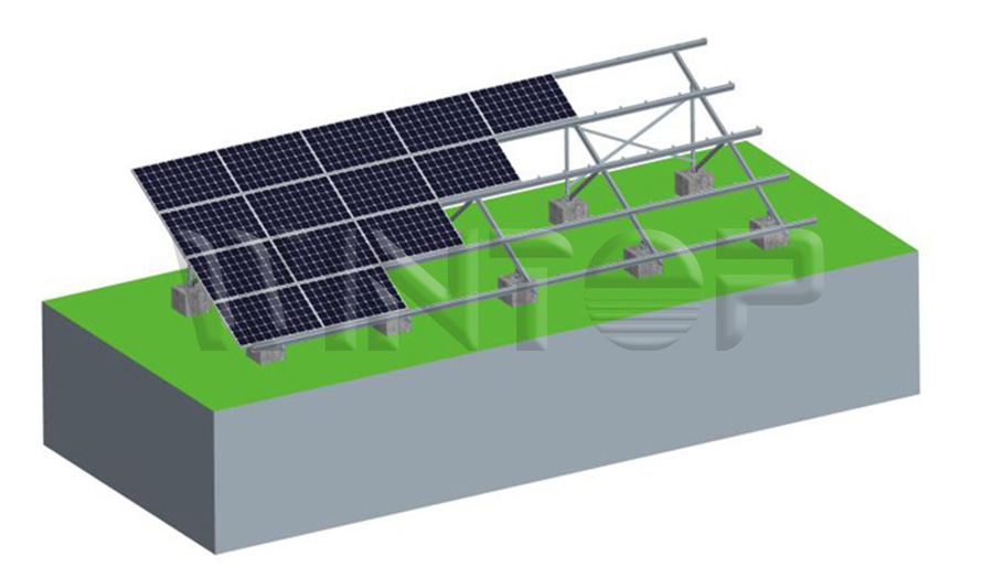 Estructura de instalación fotovoltaica en suelo de hormigón